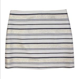 Women's J. CREW Tan / Gold / Black Horizontal Striped Mini Zip-Up Skirt Size 2
